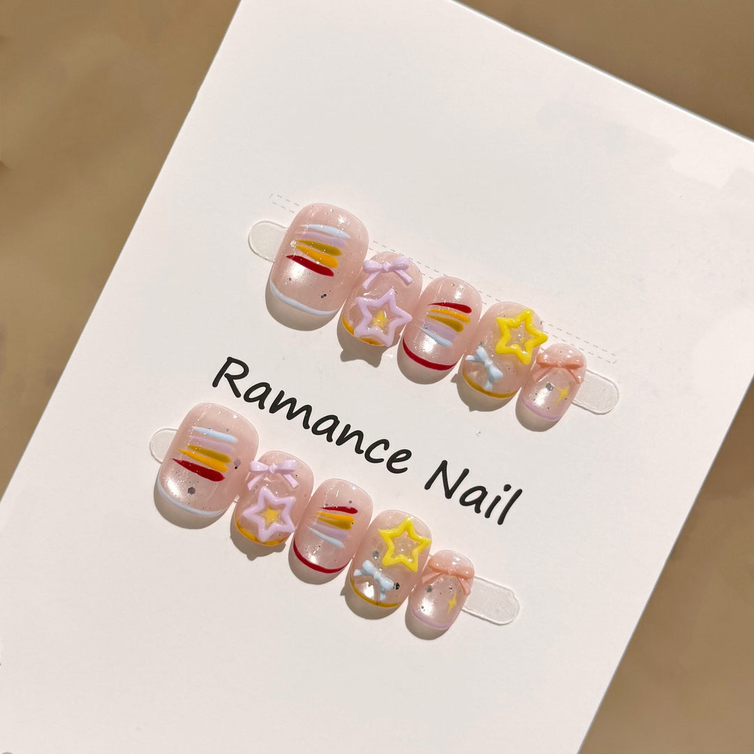 Artistic Press-On Nail Set Bowlift