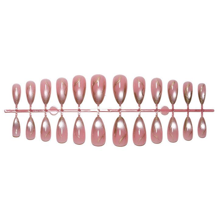 Elegant Press-On Nail Art Set with Chic Gold Accents Bowlift