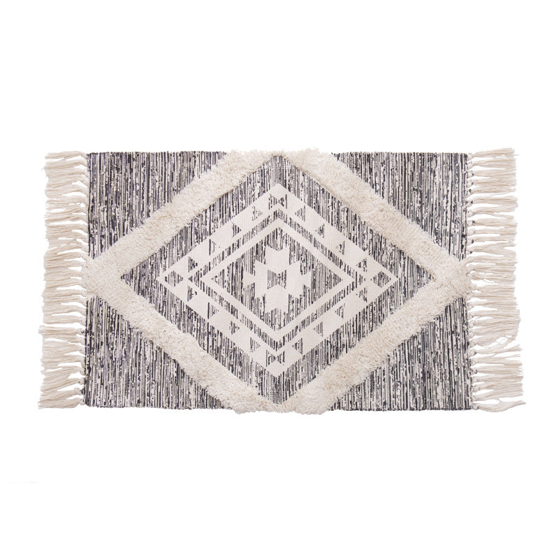 decorative woven bathroom runner with botanical jacquard pattern and fringes Bowlift