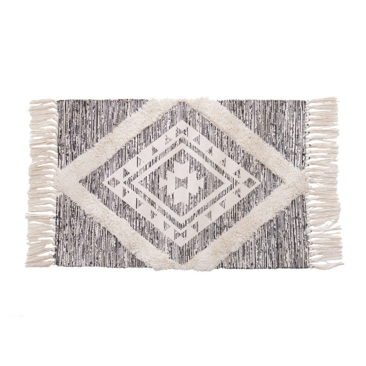 decorative woven bathroom runner with botanical jacquard pattern and fringes Bowlift