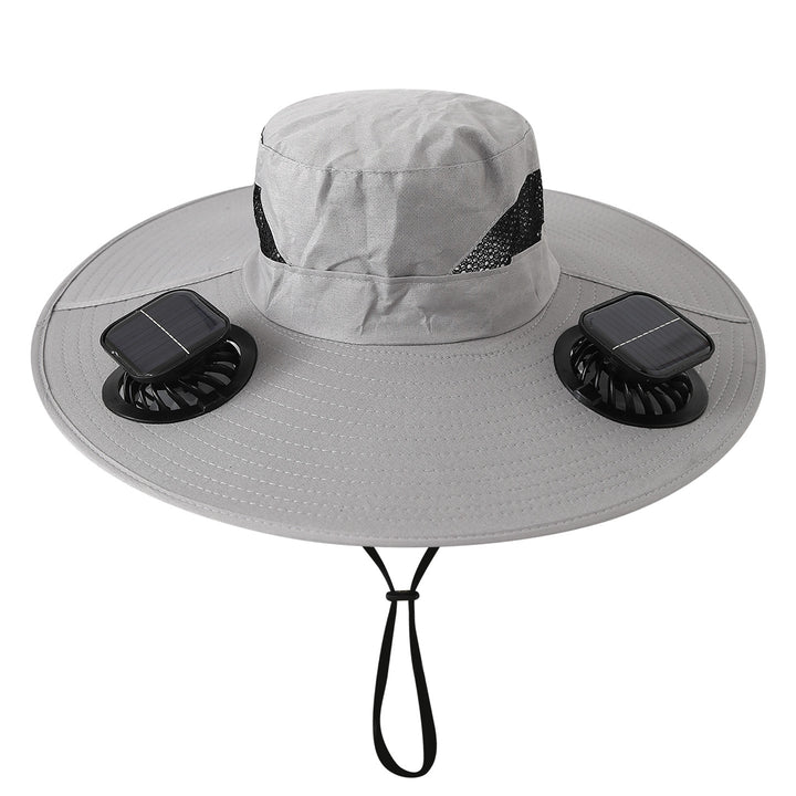 Wide sun hat with integrated solar fans breathable mesh adjustable chin strap Bowlift