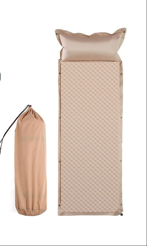 double connectable inflatable camping mattress with integrated dual pillows, egg-crate comfort surface and compact carry sack Bowlift