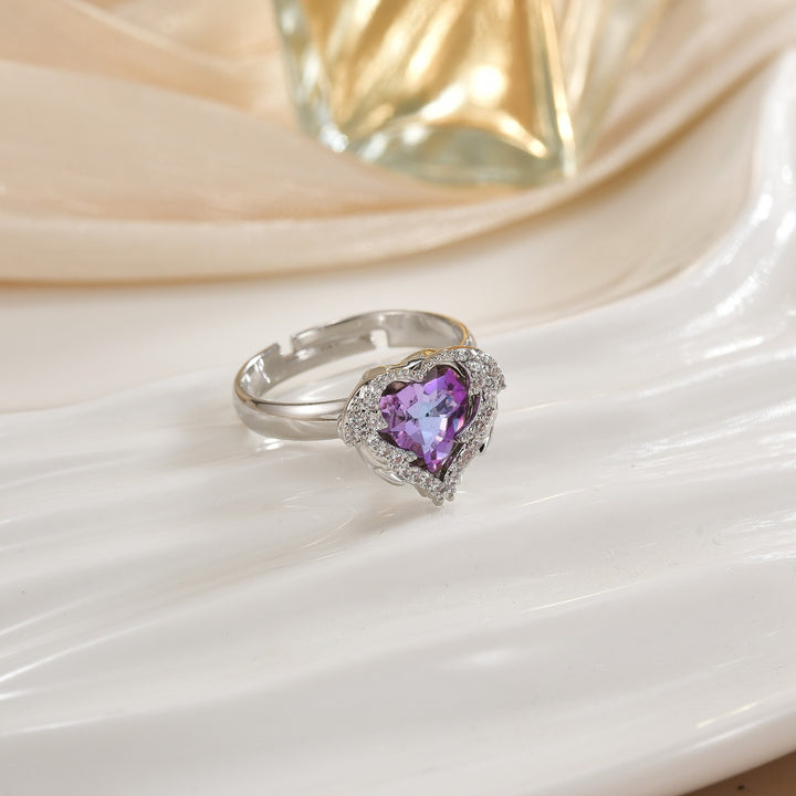 Double-Band Heart Halo Ring With Pavé Accents