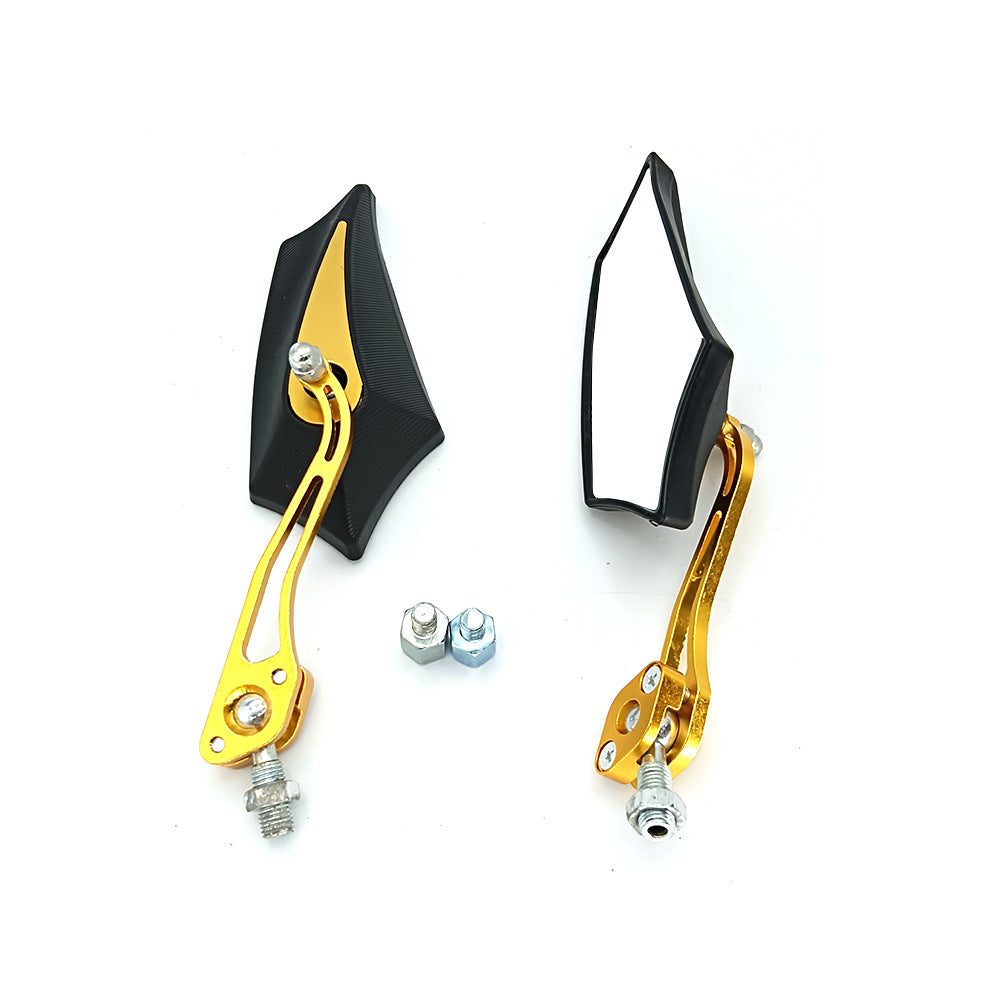 Sporty motorcycle rearview mirrors with rounded edges and adjustable viewing angle Bowlift