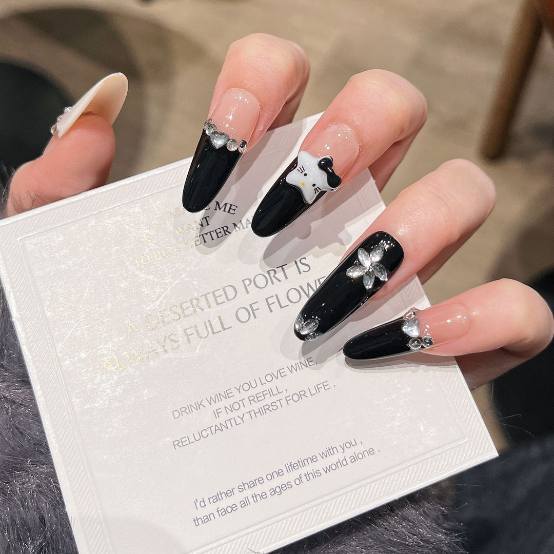 Elegant Decorative Press-On Nail Extensions with Pearls Bowlift