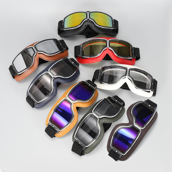 Retro aviator motorcycle goggles with anti-fog UV protection and padded frame Bowlift