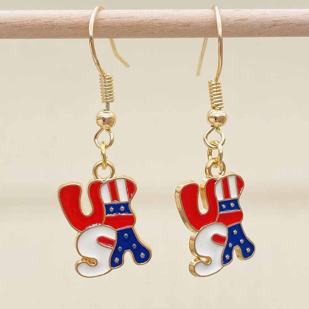 Women's filigree drop earrings with enameled flag pendants and metal hook closure Bowlift
