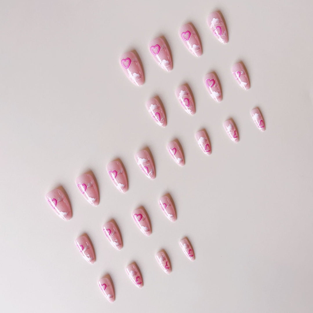 Artificial nail set with romantic heart accents and sparkling finish Bowlift