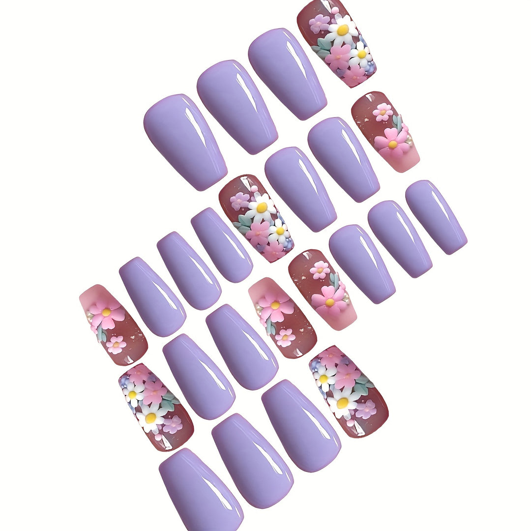 Flower-Decorated Press-On Nail Art Bowlift