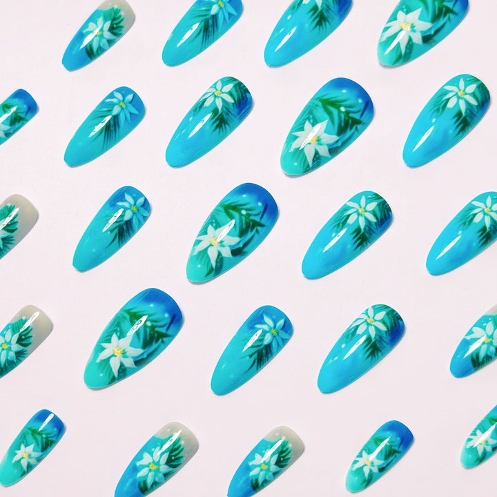 Creative Art Nails with Blooming Flower and Leaf Design Bowlift