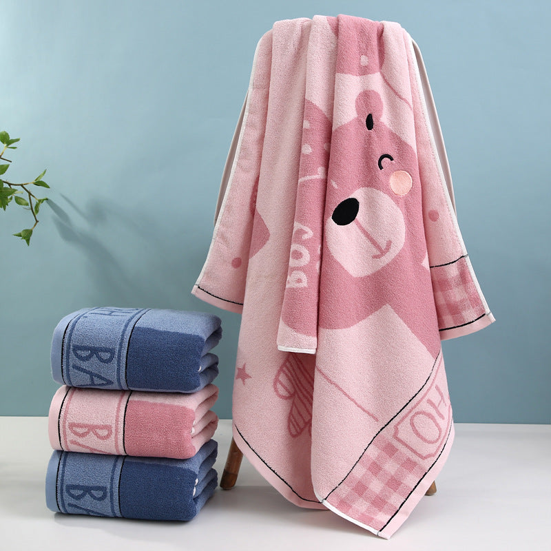 Cozy Terry Bath Towel With Cute Bear Motif Bowlift