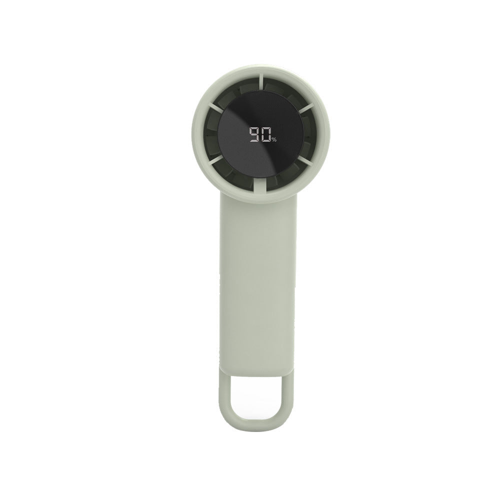 Unisex portable mini hand fan with digital battery display, quiet DC motor, and hanging loop Bowlift