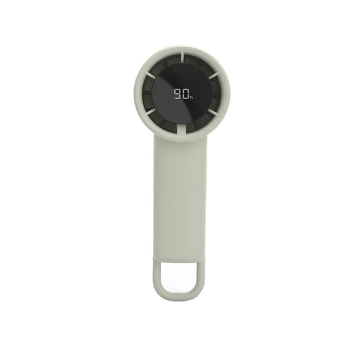 Unisex portable mini hand fan with digital battery display, quiet DC motor, and hanging loop Bowlift