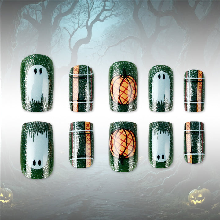 Pumpkin-Themed Press-On Nail Art Set Bowlift