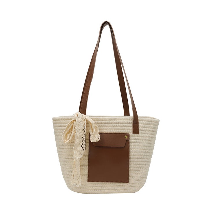 Stylish Woven Tote Bag with Pocket