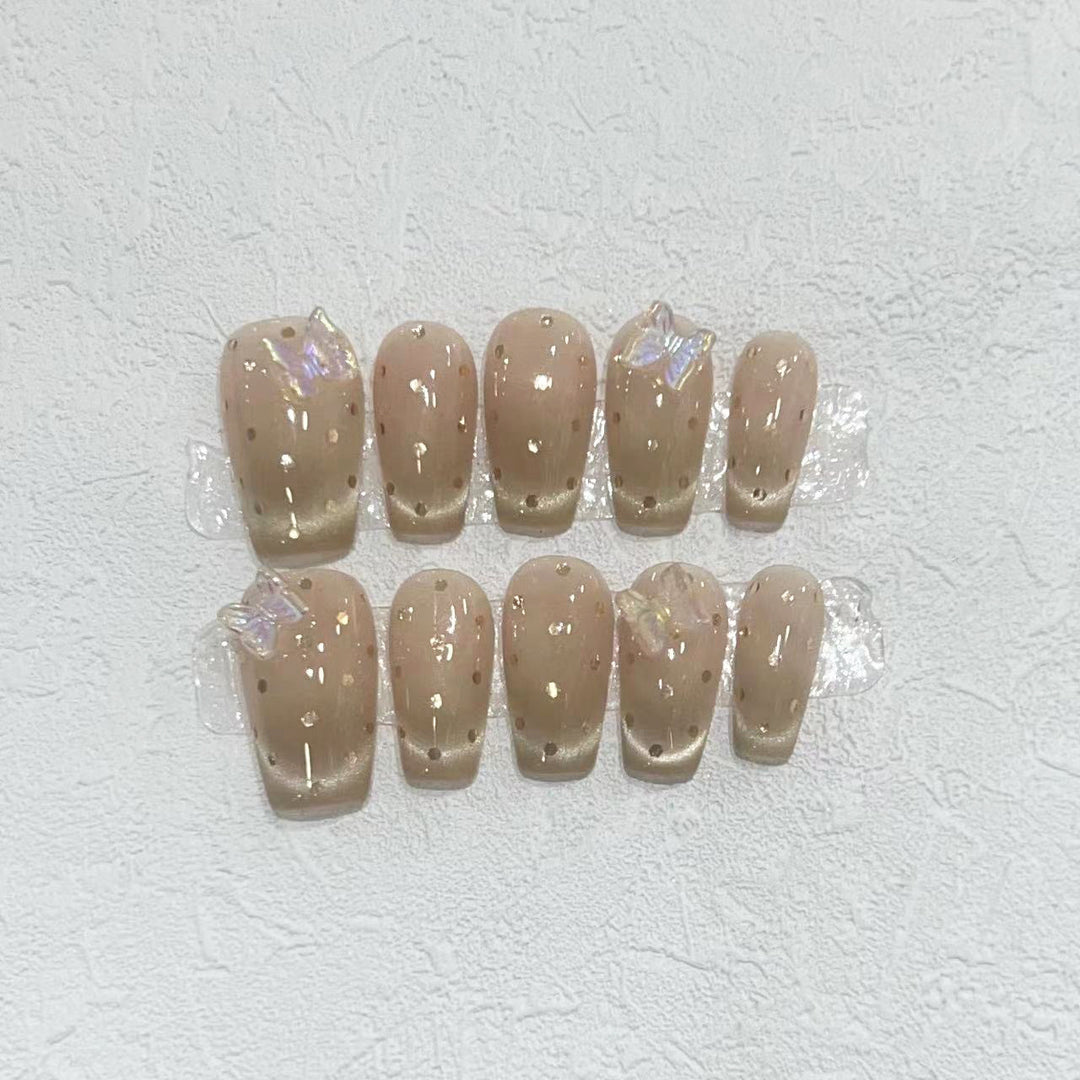 Premium Press-On Nail Set with Iridescent Accents Bowlift
