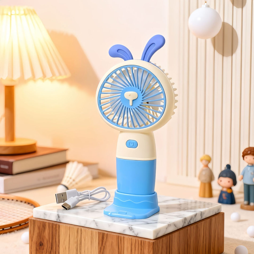 Ladies Portable Hand Fan with Cute Rabbit Design Bowlift