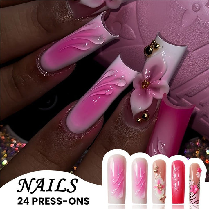 Decorative Floral Press-On Nail Extensions Bowlift