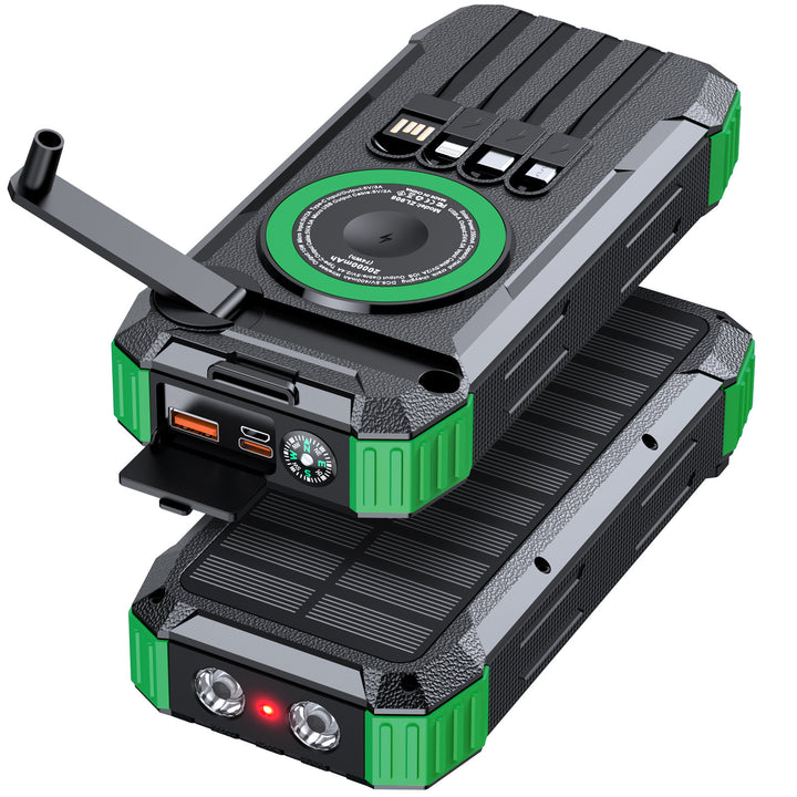 Multifunctional Solar Power Bank with LED Light and Integrated Charging Cable Bowlift