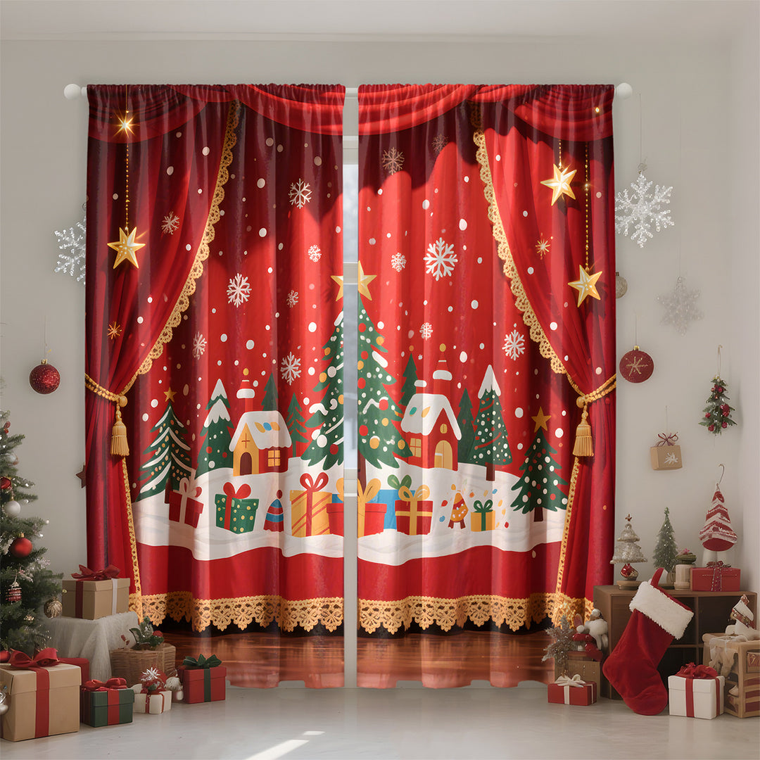 Festive Holiday-Themed Sheer Curtain Panels