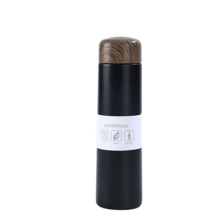 Women vacuum-insulated water bottle with innovative wooden lid Bowlift