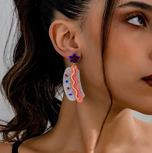 Women's original statement earrings in hotdog design with star stud and layered acrylic mix Bowlift