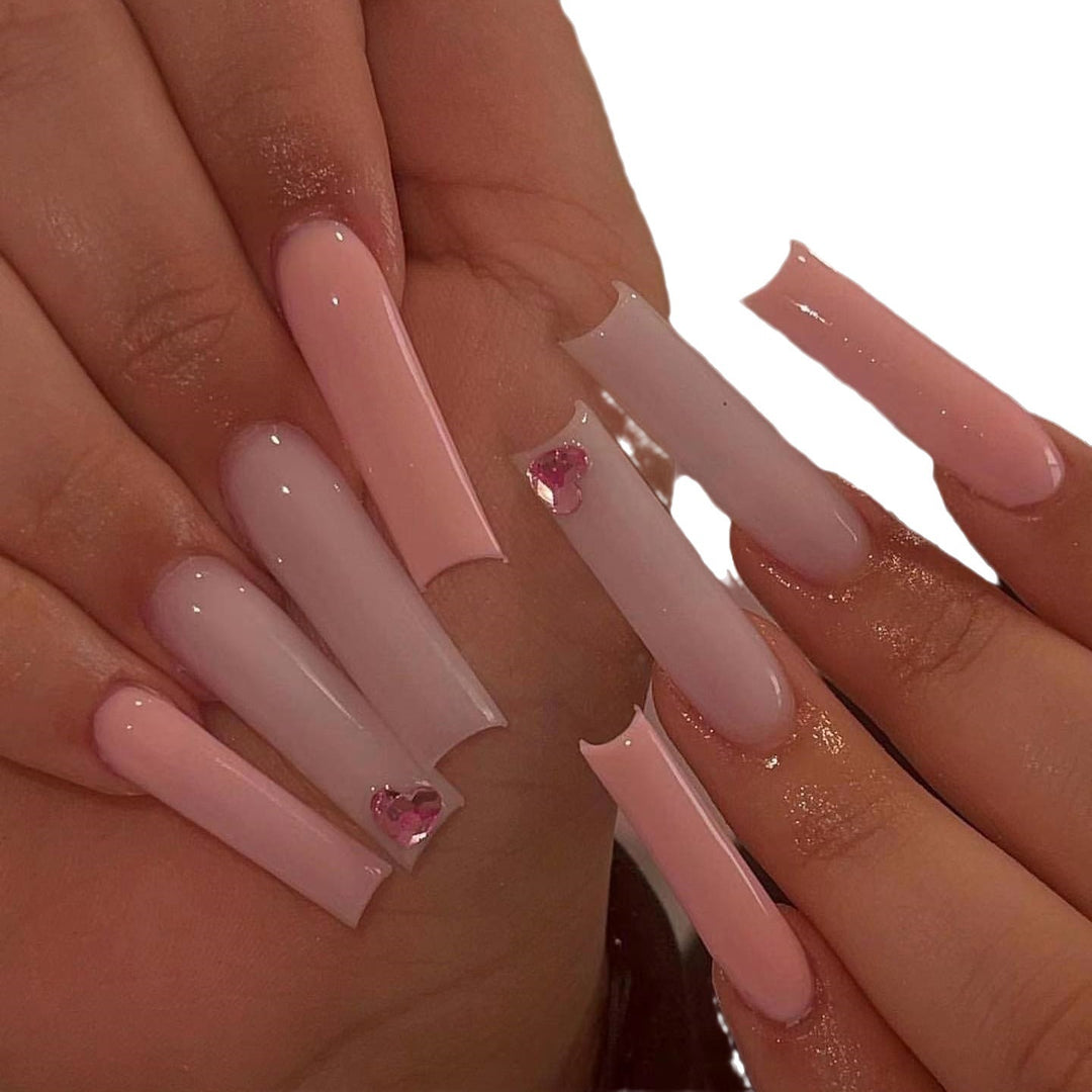 Press-On Nail Extensions with Heart Accents Bowlift