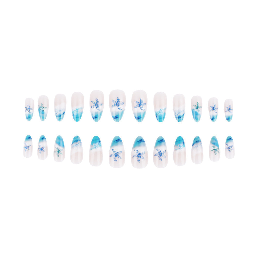 Artistic Press-On Nail Set with Ocean-Inspired Design Bowlift