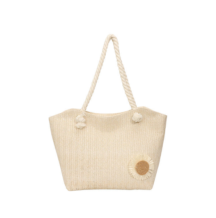 Decorative Floral Embellished Beach Tote Bag Bowlift