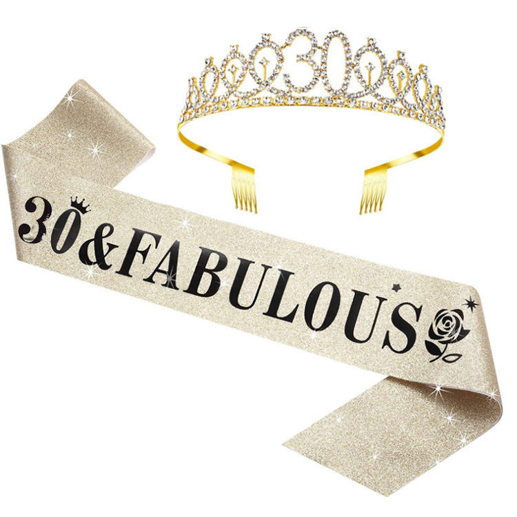Women's Glittering Birthday Tiara Set with Sash Bowlift