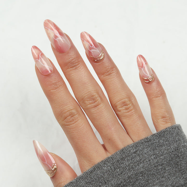Elegant Stiletto Press-On Nail Set with Marble Design Bowlift