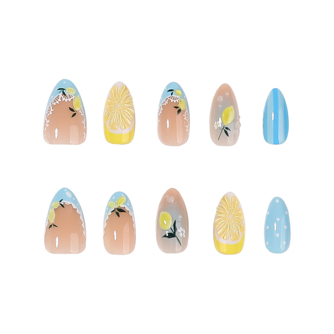 Artificial nail art with lemon and flower motifs Bowlift