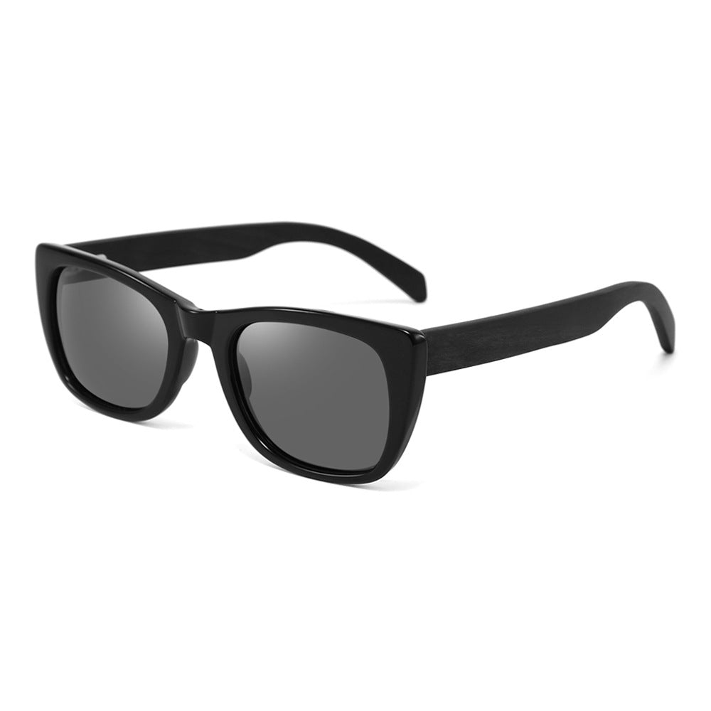 Rimless oversized cat eye polarized sunglasses with wood-effect temples Bowlift