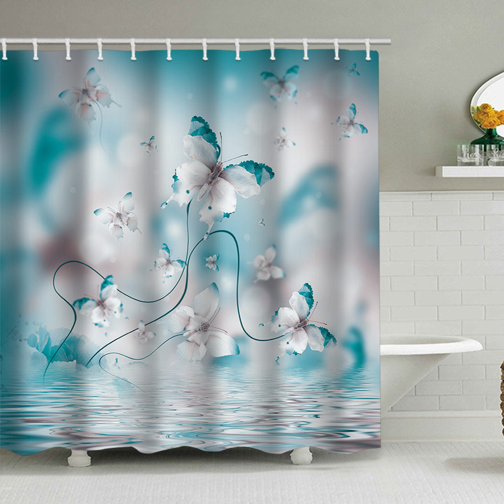 Butterfly-Inspired Floral Shower Curtain Bowlift