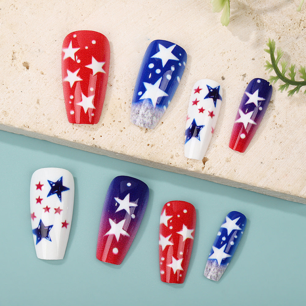 Artificial nails set with patriotic star designs Bowlift