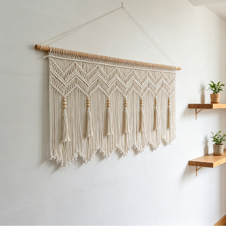 More elegant macramé wall hanging with artistic fringes and geometric patterns