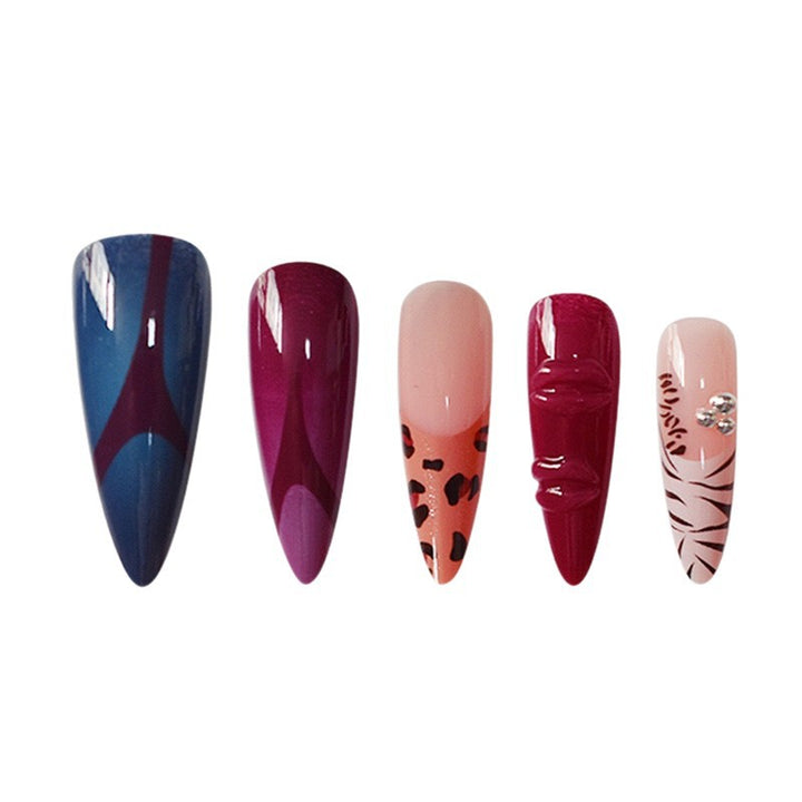 Artistic Stiletto Press-On Nail Art Set with Unique Patterns Bowlift