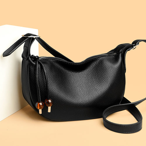 Casual Textured Leather Sling Bag Bowlift