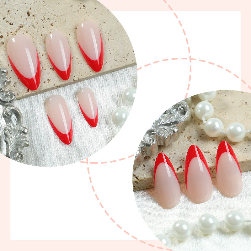 Decorative Press-On Nail Art Set with Elegant Red and White Design Bowlift