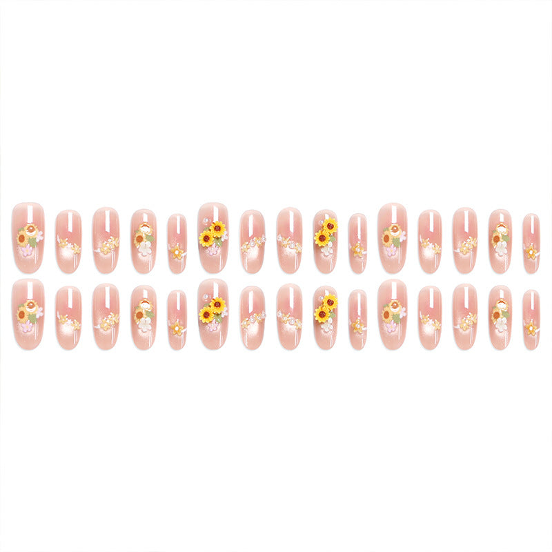 Artificial Nail Set with Luxurious Floral Decorations Bowlift