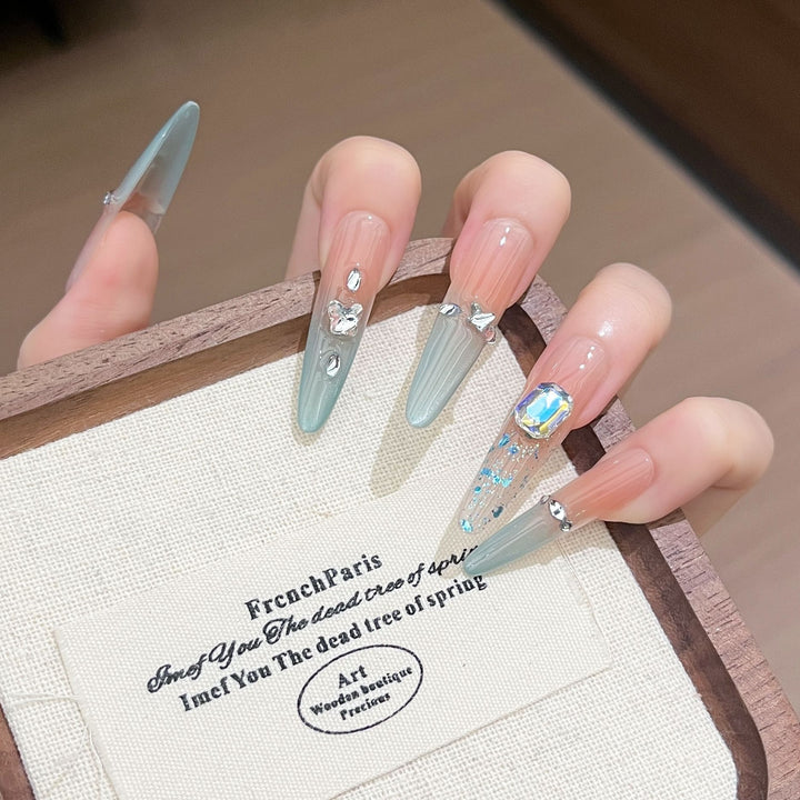 Artistic Rhinestone-Embellished Stiletto Press-On Nail Set Bowlift