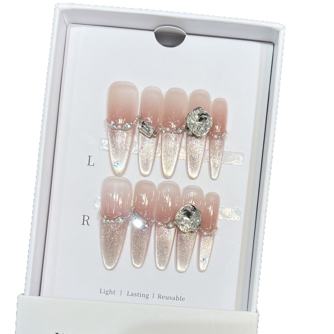 Decorative Stiletto Press-On Nail Art Set with Rhinestone Details Bowlift