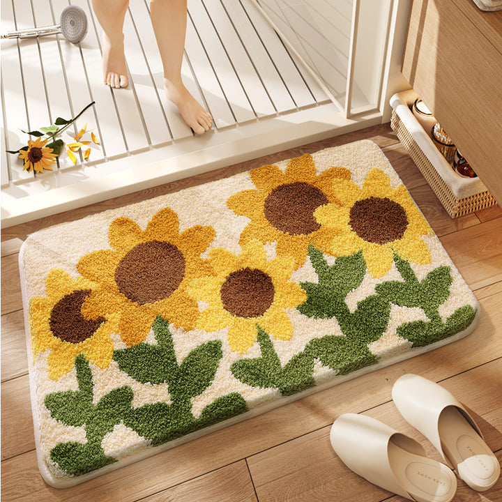 Plush Floral Design Bath Mat Bowlift