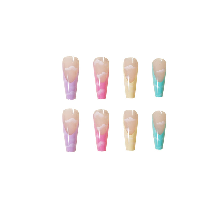Artistic Acrylic Nails with Cloud Design Bowlift