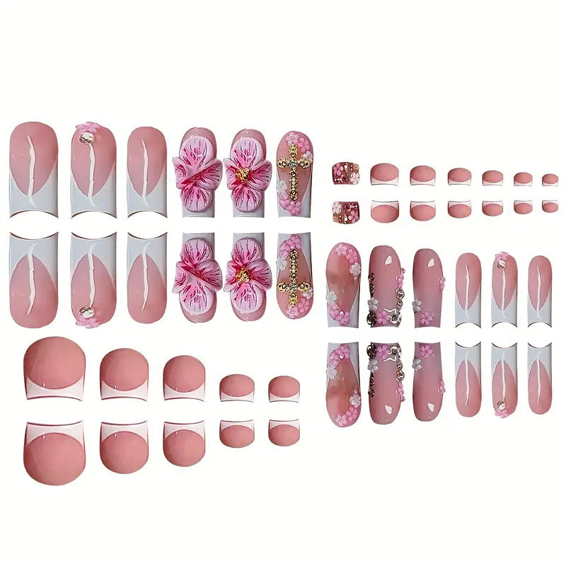 3D Floral Decorative Press-On Nails Set Bowlift