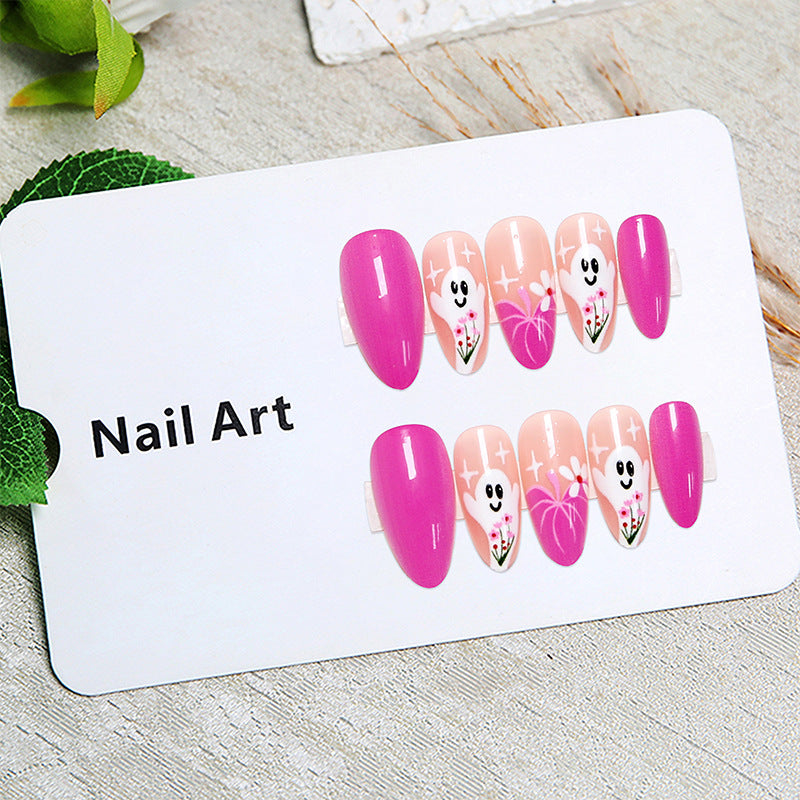 Creative nail tips with ghost design and flower motifs Bowlift
