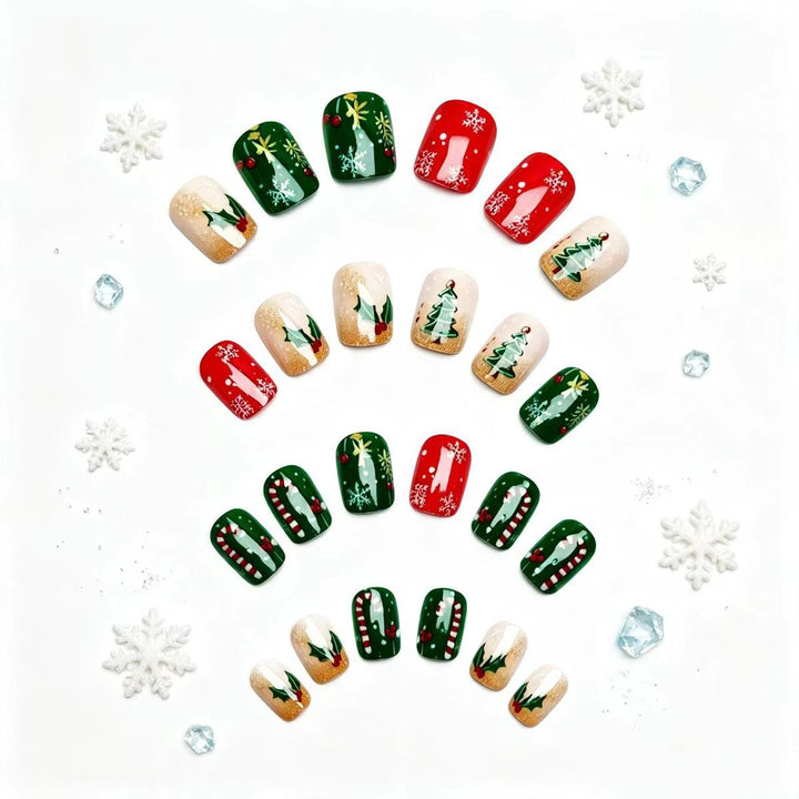 Artificial nails in festive Christmas design Bowlift