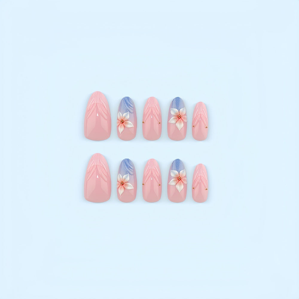 Artificial nails with floral designs and elegant color gradient Bowlift