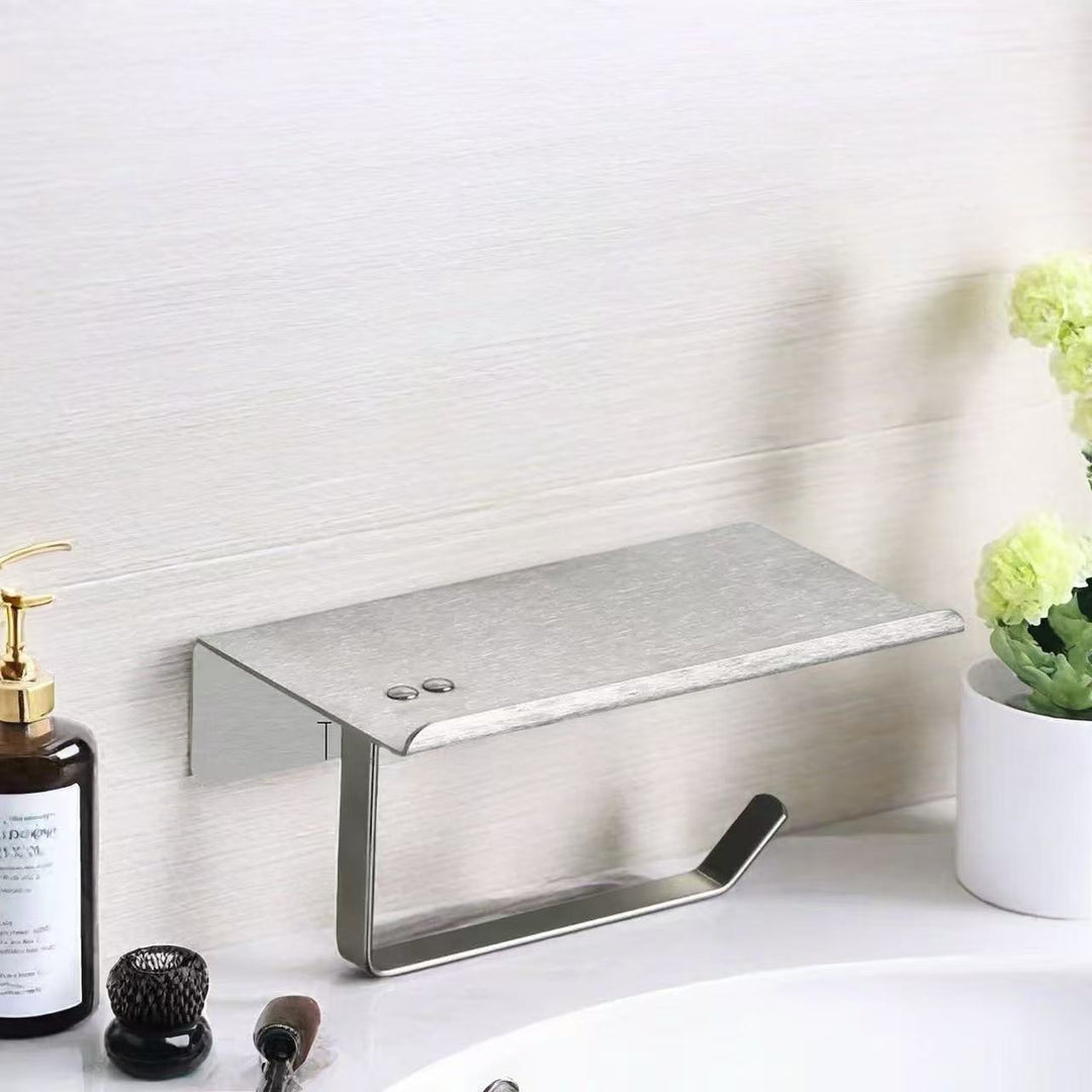 Wall-Mounted Toilet Paper Holder With Integrated Shelf And Phone Shelf