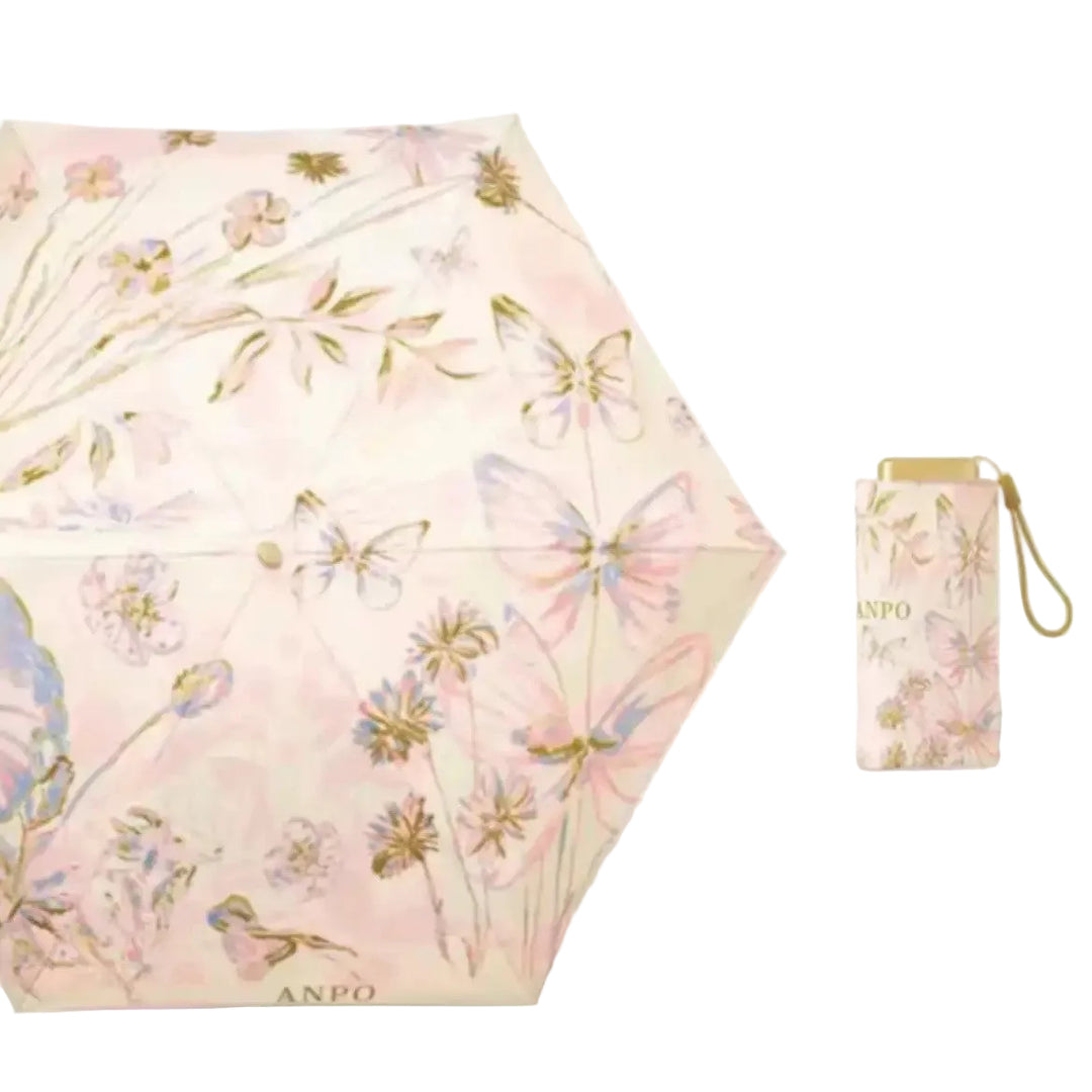 Women's Foldable Umbrella with Artistic Butterfly Design Bowlift